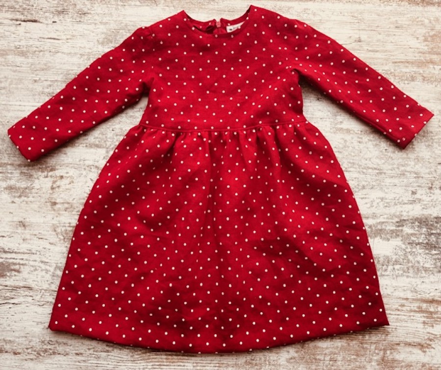 Raudona lininė suknelė mergaitei Urtė